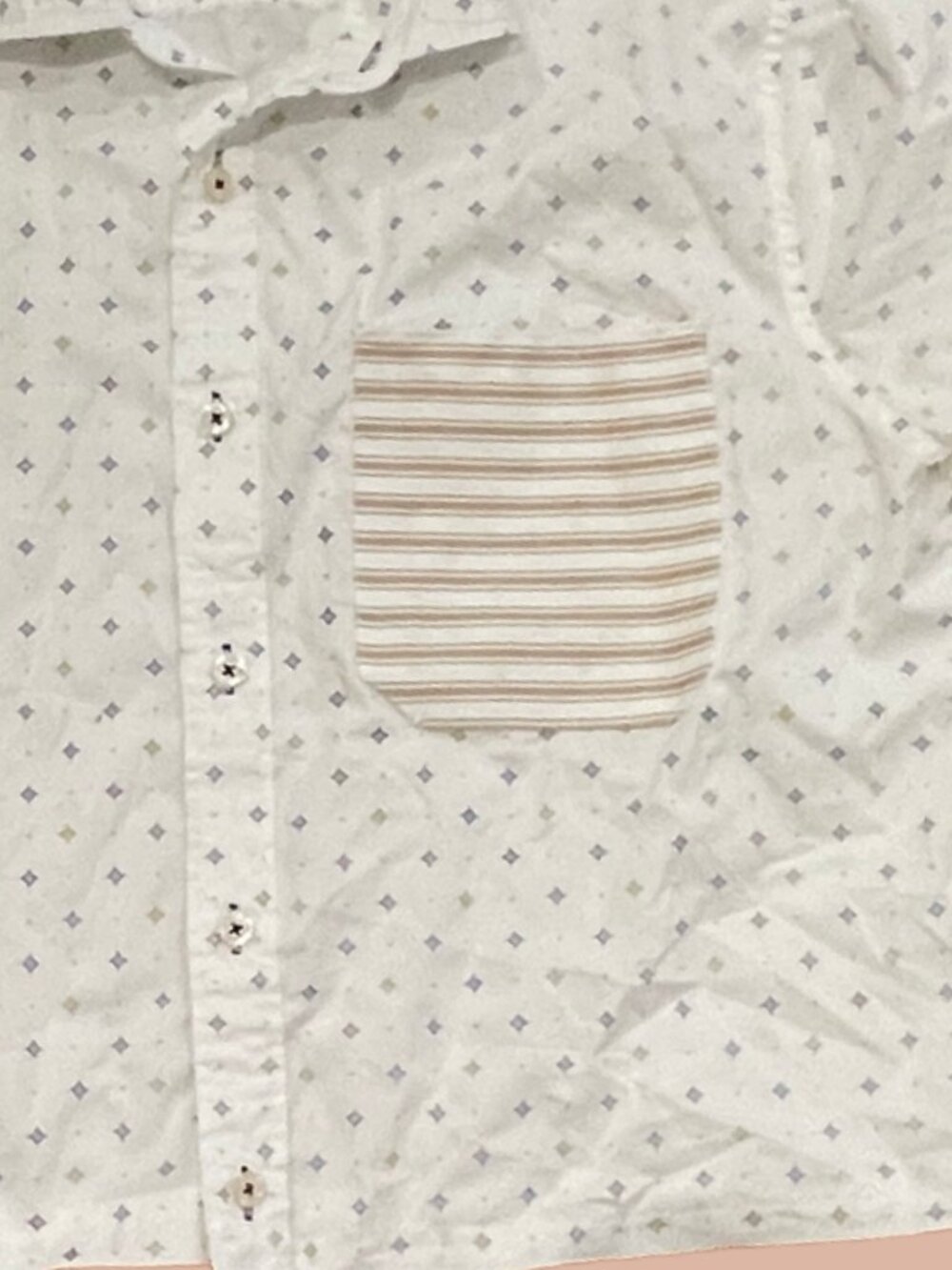 Handmade Boho Upcycled Reworked Button Down White Patterned Striped - Picture 4 of 6